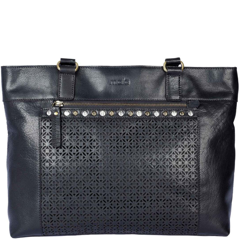 (a) Mala Black Leather Shoulder Bag Work Bag Tote Bag Shopper.