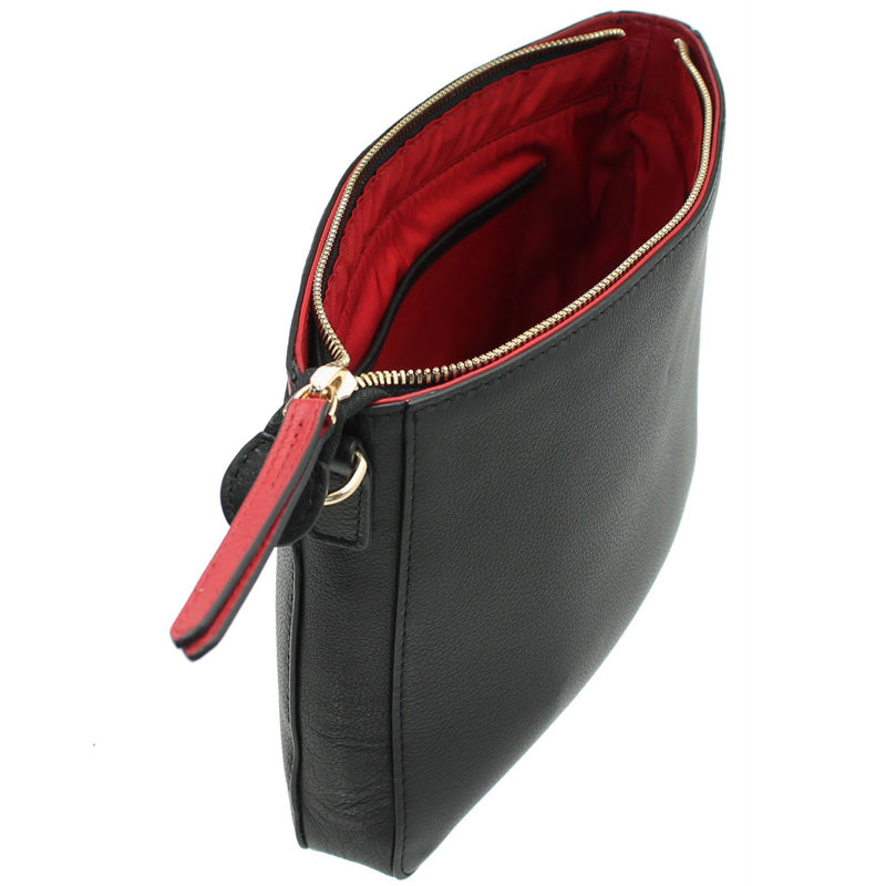 a1 Mala Black Red Leather Bee Motif Crossbody Shoulder Bag