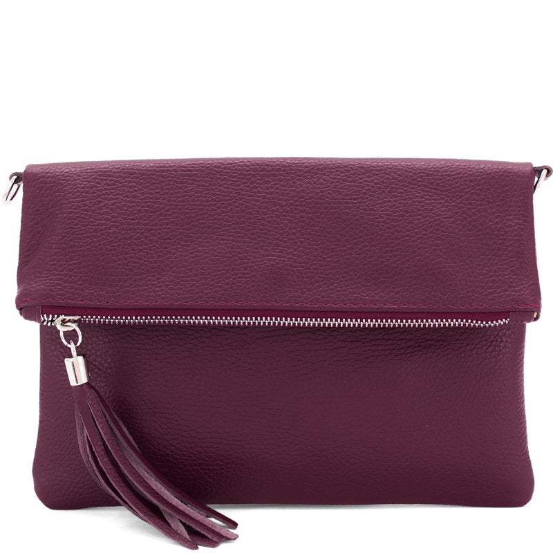 Your Bag Heaven (a) Fold Over Burgundy Leather Clutch Crossbody Shoulder Bag