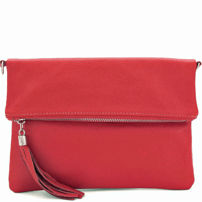 Your Bag Heaven (a) Fold Over Red Leather Clutch Crossbody Shoulder Bag