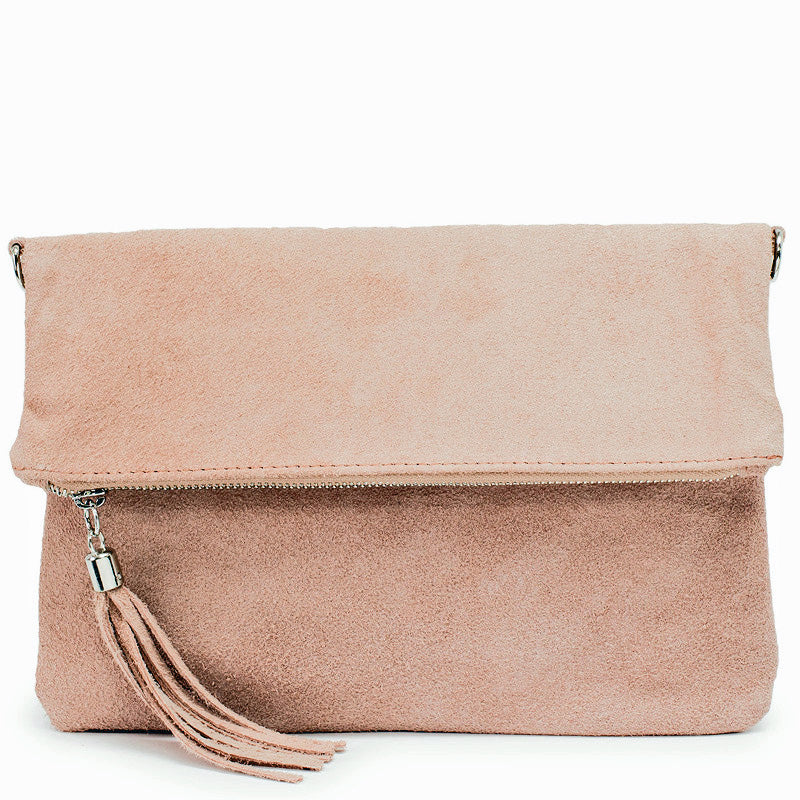 Your Bag Heaven (a) Fold Over Dusky Pink Suede Clutch Crossbody Shoulder Bag