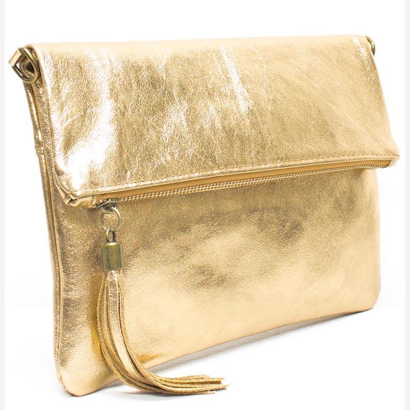 Your Bag Heaven (1f) Metallic Gold Leather Clutch Crossbody Shoulder Bag