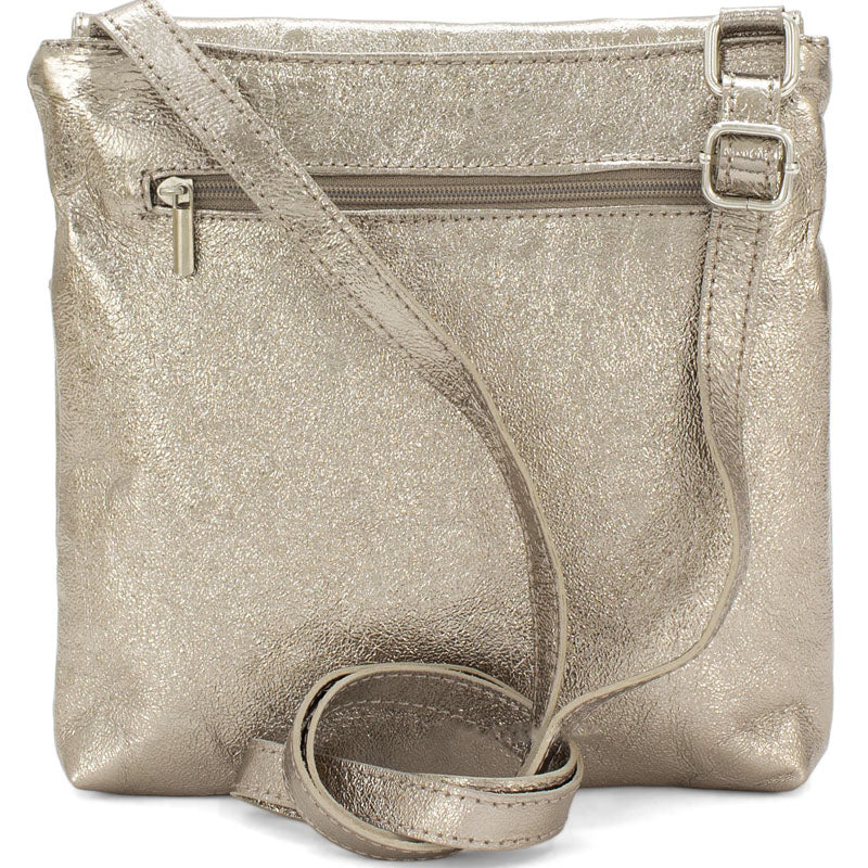 (b) Your Bag Heaven Metallic Silver Leather Crossbody Shoulder Bag