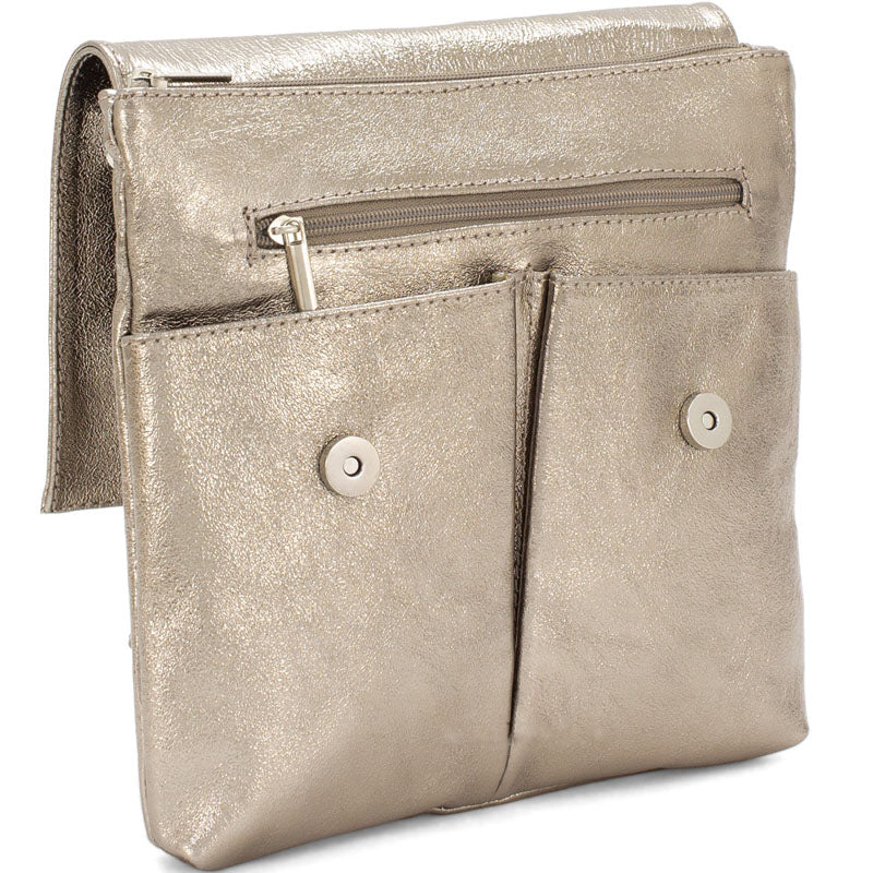 (1a) Your Bag Heaven Metallic Bronze Leather Crossbody Shoulder Bag