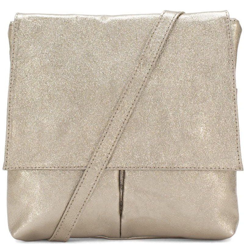 (1a) Your Bag Heaven Metallic Bronze Leather Crossbody Shoulder Bag