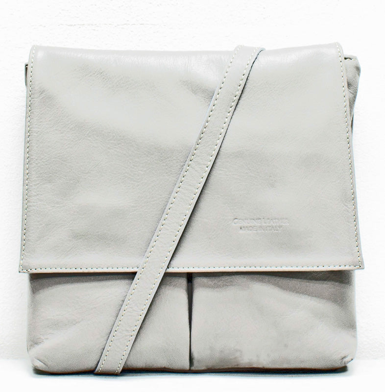 (1a) Your Bag Heaven Matt Light Grey Leather Crossbody Shoulder Bag
