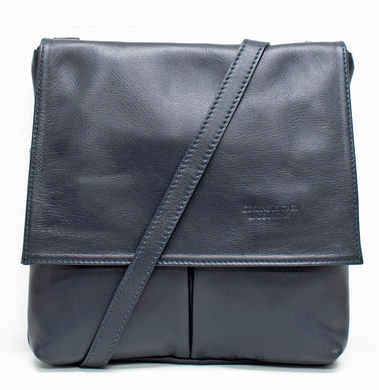 (a4) Your Bag Heaven Matt Navy Blue Leather Crossbody Shoulder Bag