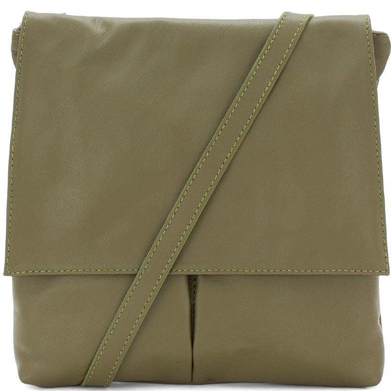 (a4) Your Bag Heaven Matt Olive Green Leather Crossbody Shoulder Bag