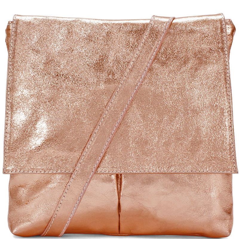 (1ad) Your Bag Heaven Metallic Rose Gold Leather Crossbody Shoulder Bag