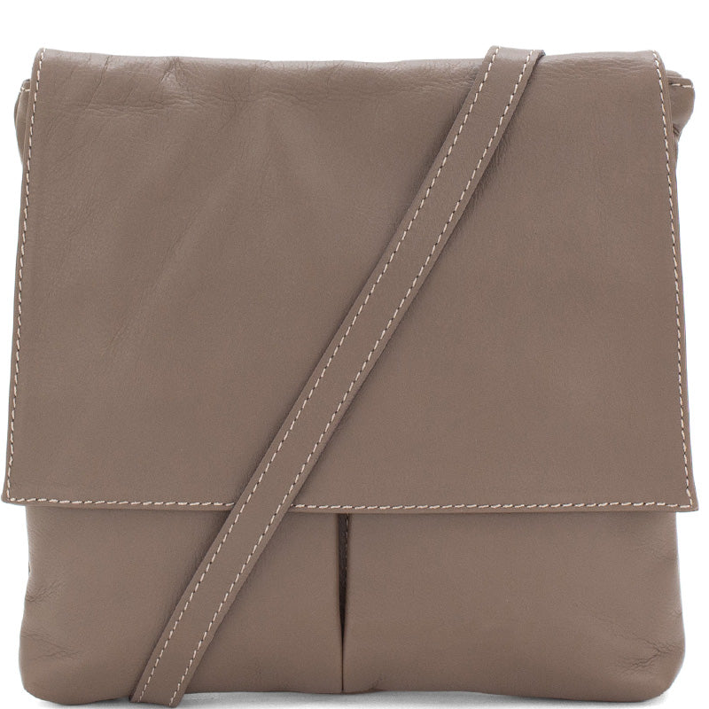 (a4) Your Bag Heaven Matt Taupe Leather Crossbody Shoulder Bag