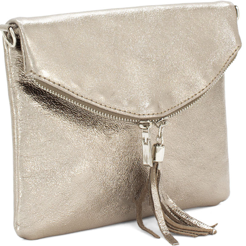 (a4) Your Bag Heaven Bronze Metallic Leather Crossbody Shoulder Bag