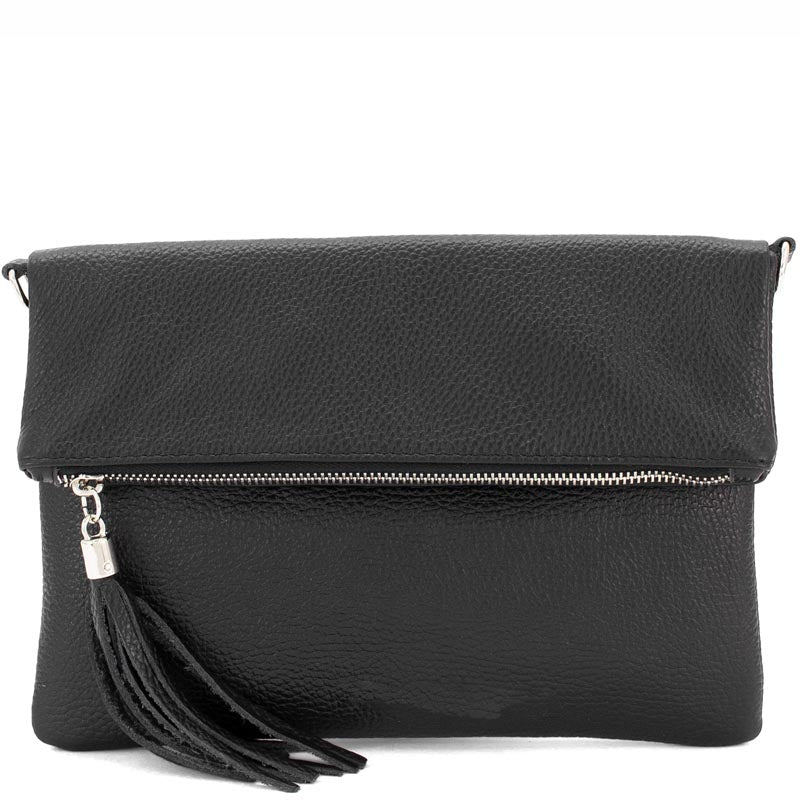 Your Bag Heaven (a) Fold Over Black Leather Clutch Crossbody Shoulder Bag