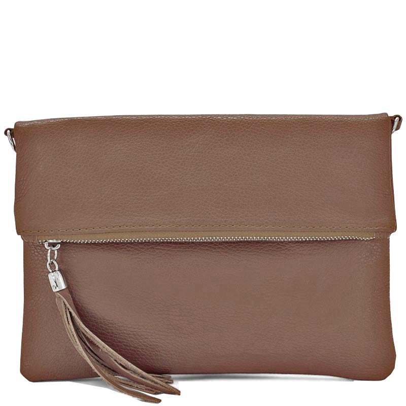 Your Bag Heaven (a) Fold Over Dark Tan Leather Clutch Crossbody Shoulder Bag