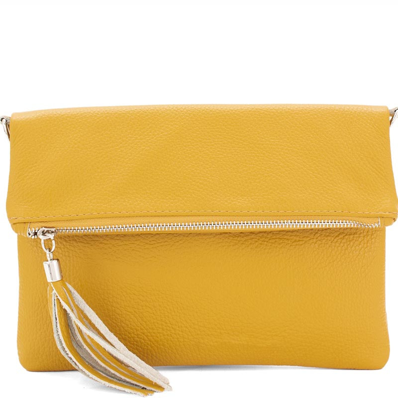 Your Bag Heaven (a) Fold Over Mustard Leather Clutch Crossbody Shoulder Bag
