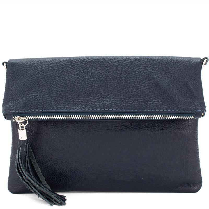 Your Bag Heaven (a) Fold Over Navy Blue Leather Clutch Crossbody Shoulder Bag