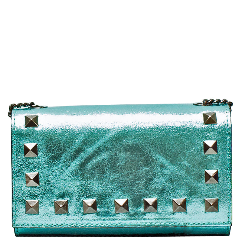 Your Bag Heaven (1f) Turquoise Metallic Leather Crossbody Shoulder Bag