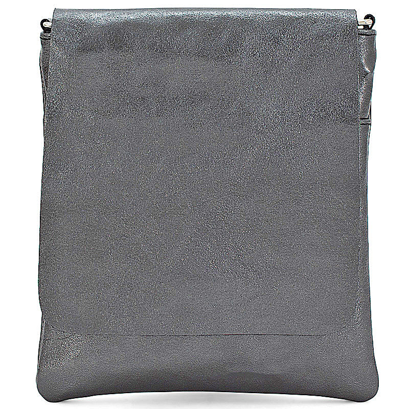 (b2) Your Bag Heaven Metallic Pewter Leather Crossbody Shoulder Bag