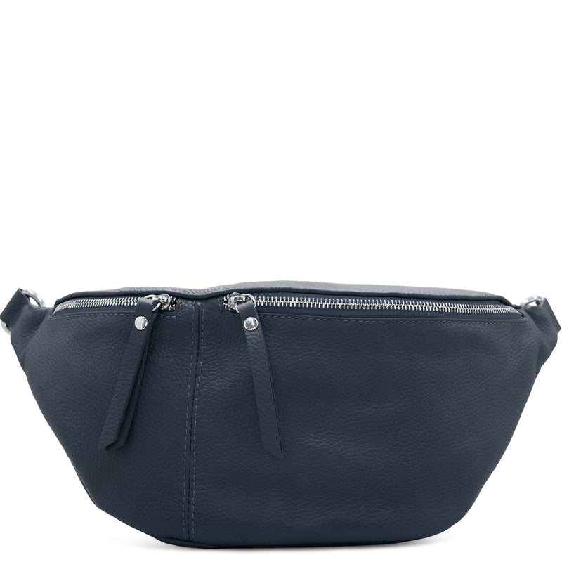 (a1) Your Bag Heaven Navy Blue Leather XL Crossbody Waist Sling Bag