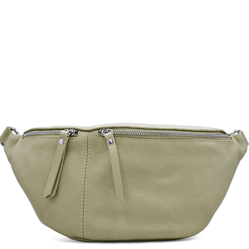 (a1) Your Bag Taupe Cream Leather XL Crossbody Waist Sling Bag