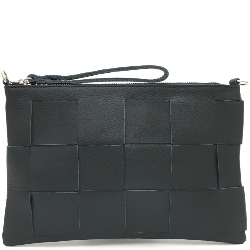 (a) Your Bag Heaven Wrist Clutch Crossbody Shoulder Bag Black Leather