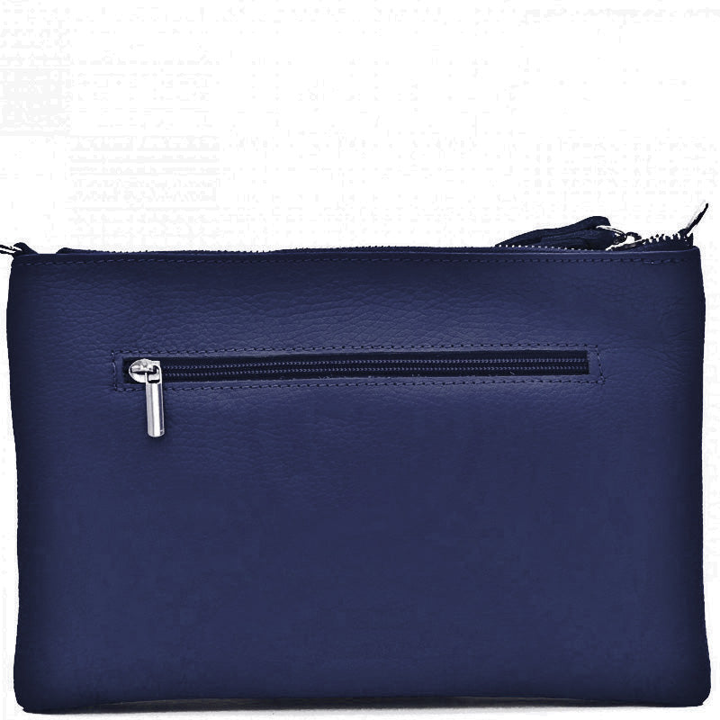 (a) Your Bag Heaven Wrist Clutch Crossbody Shoulder Bag Navy Blue Leather