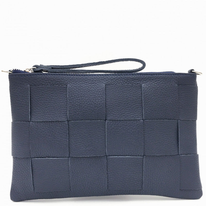 (a) Your Bag Heaven Wrist Clutch Crossbody Shoulder Bag Navy Blue Leather