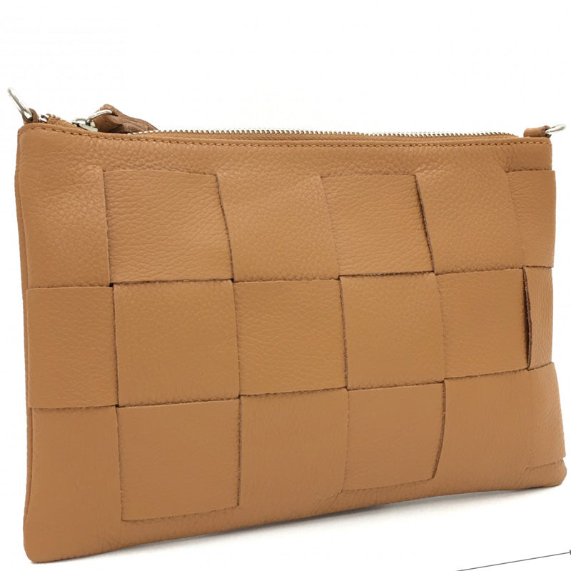 (a) Your Bag Heaven Wrist Clutch Crossbody Shoulder Bag Tan Leather