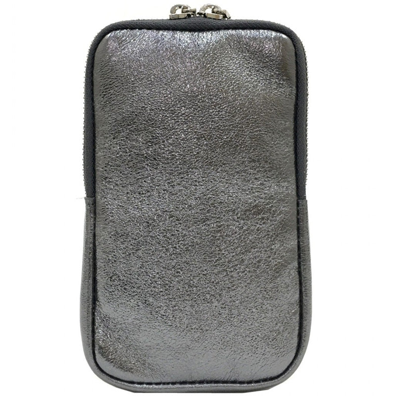 (a3) Your Bag Heaven Silver Gold Pewter + 2 More Metallic Leather Crossbody Shoulder Phone Bag