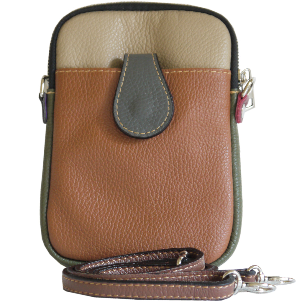 (1a) Your Bag Heaven Tan Multi Leather Crossbody Shoulder Belt Bag