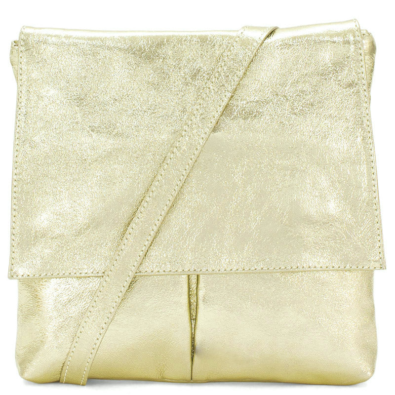 (1a) Your Bag Heaven Soft Gold Metallic Leather Crossbody Shoulder Bag
