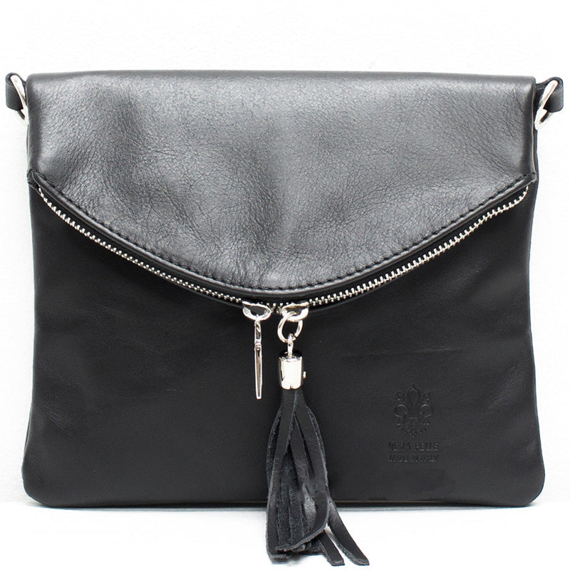 (a4) Your Bag Heaven Black Leather Crossbody Shoulder Bag