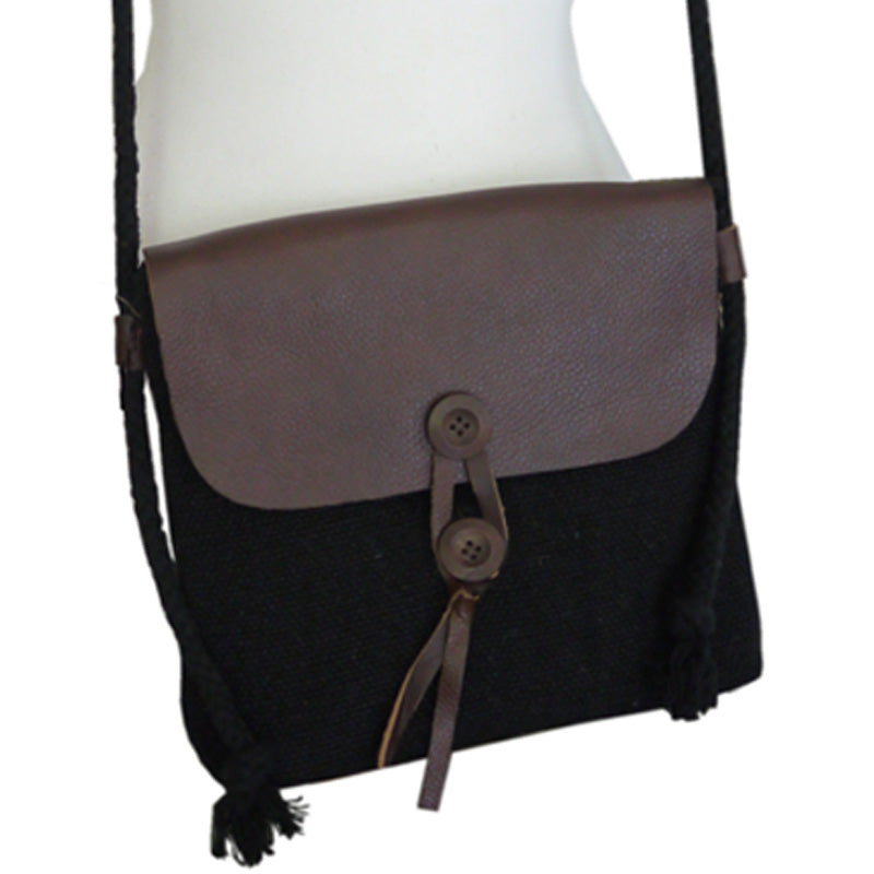 Your Bag Heaven Black Leather Canvas Crossbody Shoulder Bag