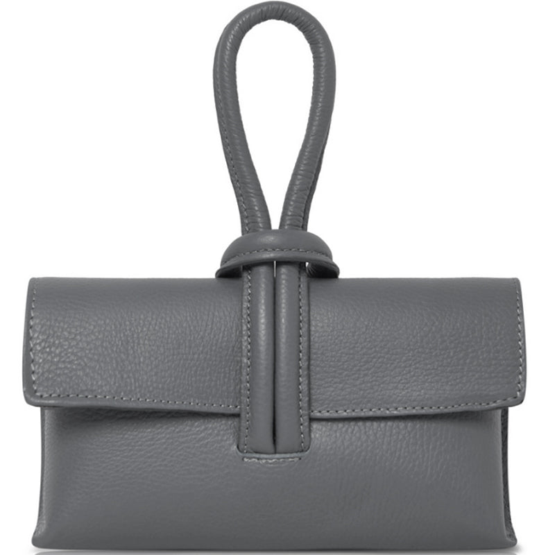 (a2) Your Bag Heaven Grey Leather Clutch Grab Crossbody Shoulder Bag