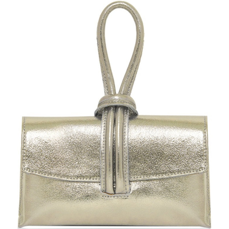 (a1) Your Bag Heaven Metallic Gold Leather Clutch Grab Crossbody Shoulder Bag