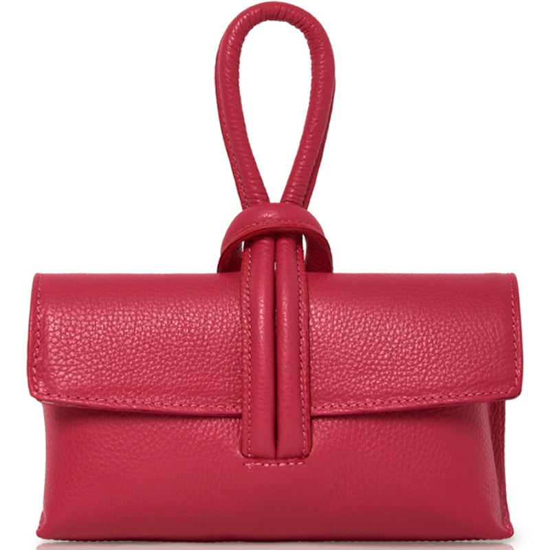 (a2) Your Bag Heaven Red Leather Clutch Grab Crossbody Shoulder Bag