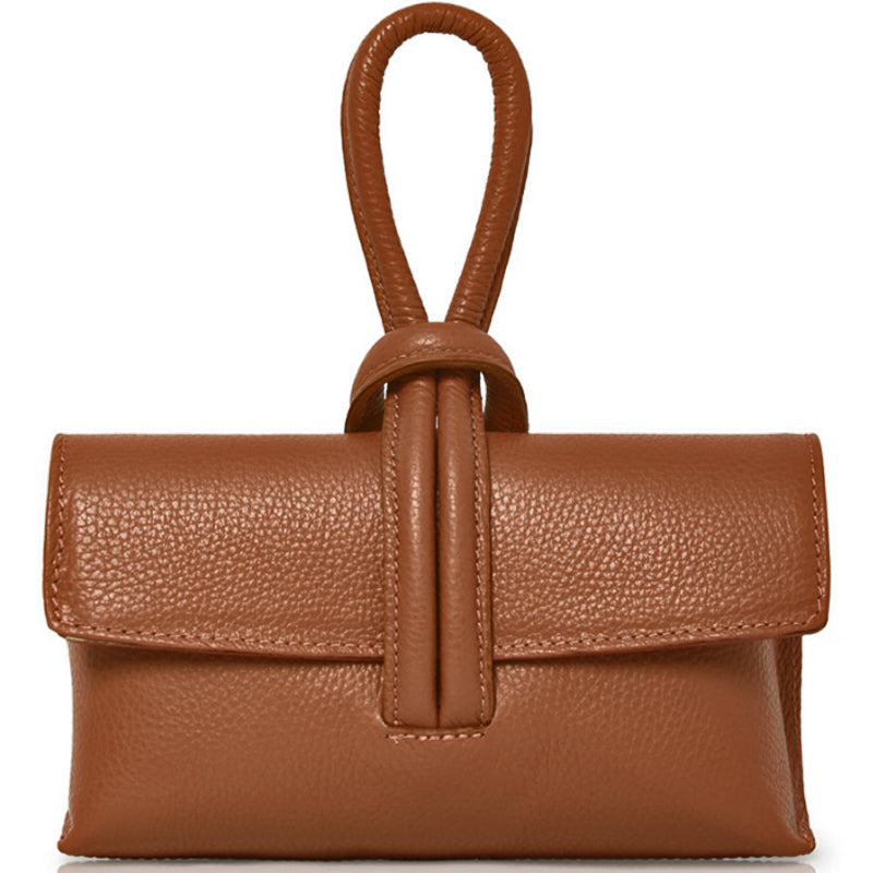 (a2) Your Bag Heaven Tan Leather Clutch Grab Crossbody Shoulder Bag