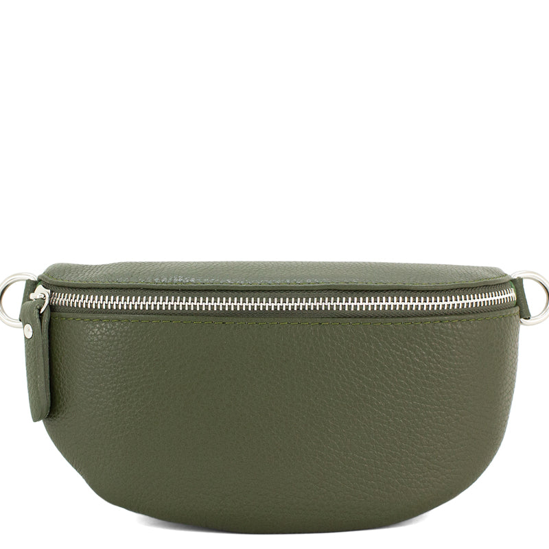 (a1) Your Bag Heaven Olive Green Leather Crossbody Waist Sling Bag