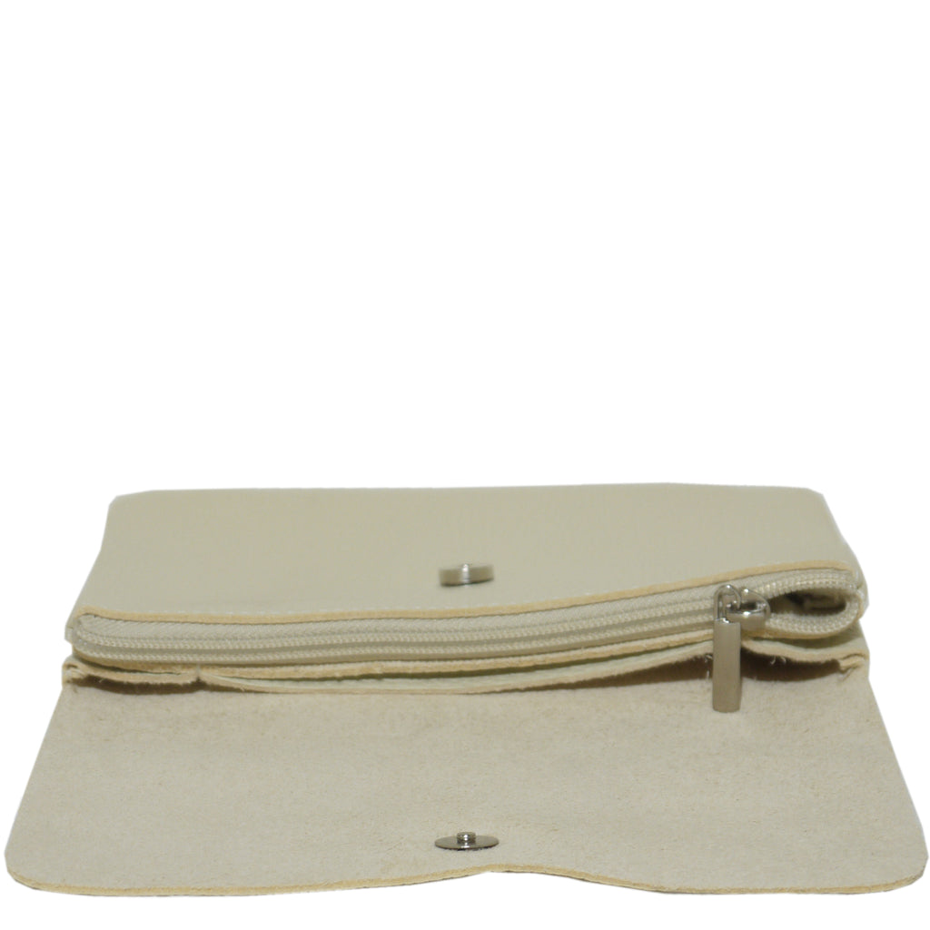 (a1) Your Bag Heaven Cream Leather Clutch Crossbody Shoulder Bag