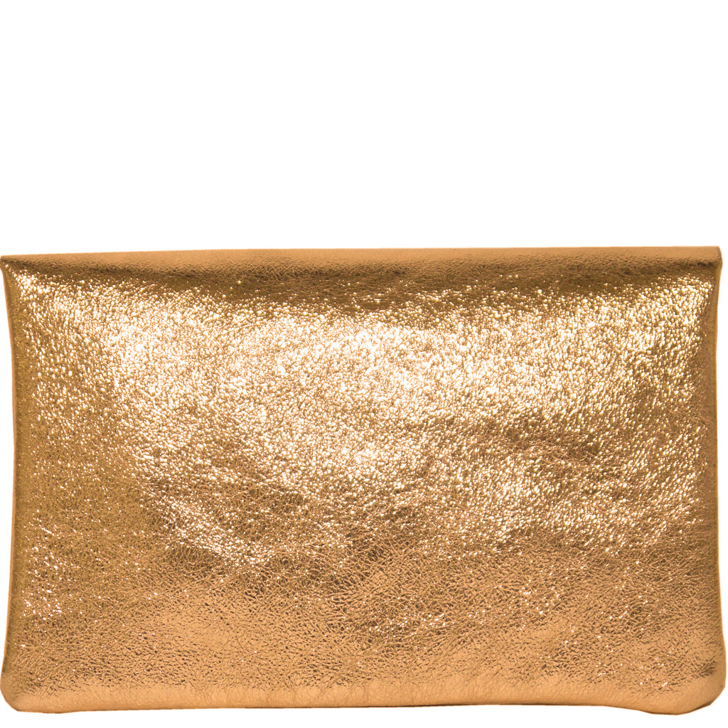 (b1) Your Bag Heaven Metallic Rose Gold Leather Clutch Crossbody Shoulder Bag