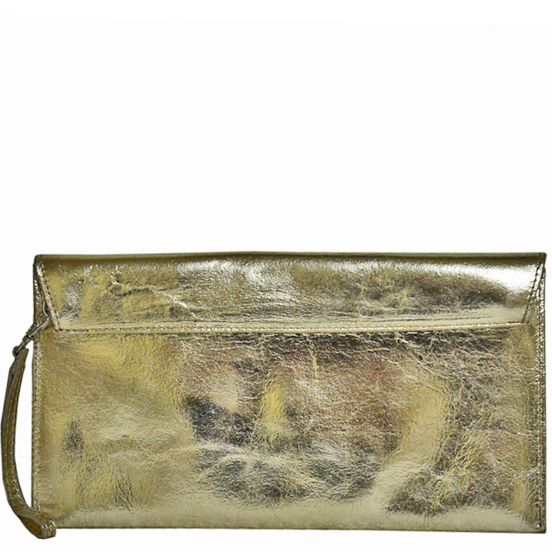 Your Bag Heaven (am) Metallic Gold Leather Clutch Crossbody Shoulder Wrist Bag