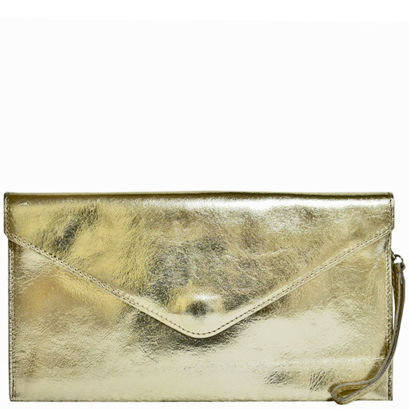Your Bag Heaven (am) Metallic Gold Leather Clutch Crossbody Shoulder Wrist Bag