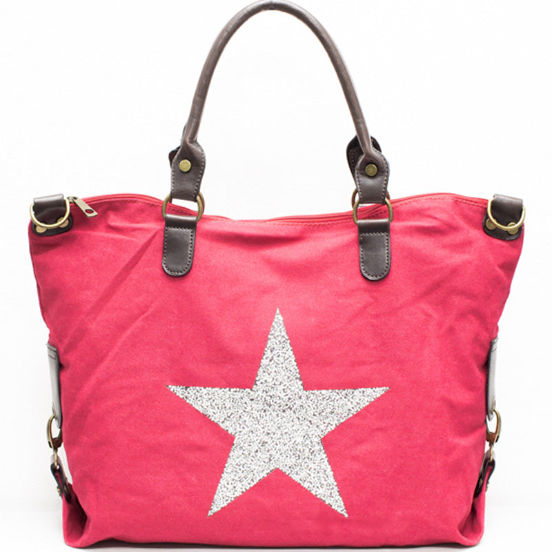 (a) Your Bag Heaven Red Canvas Crossbody Shoulder Tote Shopper Bag