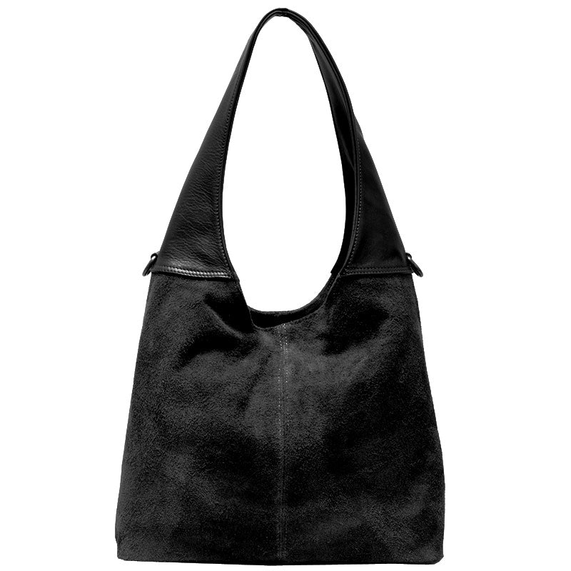 (b) Your Bag Heaven Crossbody Shoulder Hobo Bag Black Suede Leather