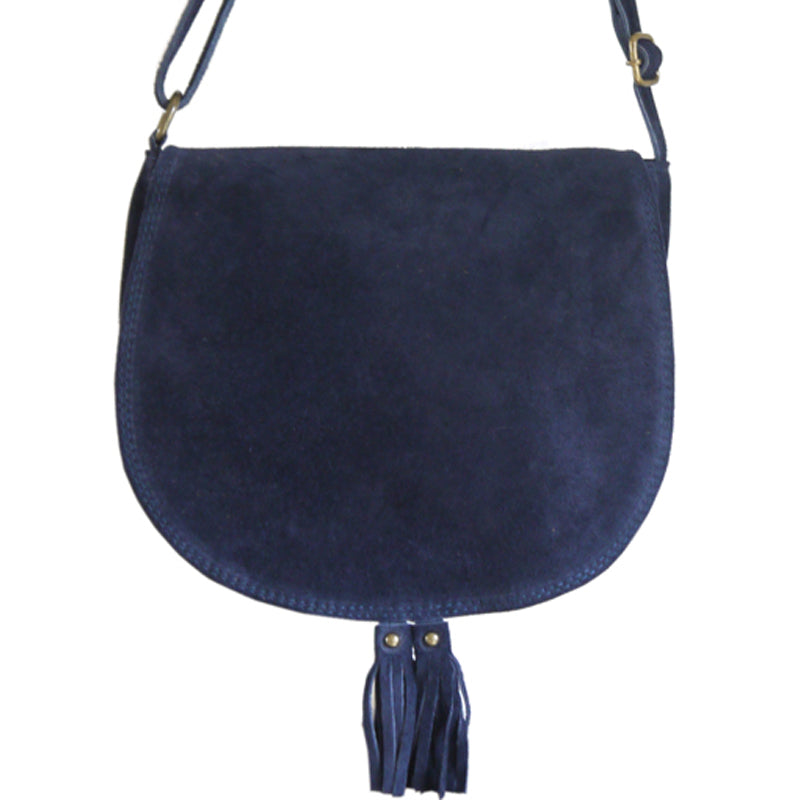 (a3) Your Bag Heaven Navy Blue Suede Crossbody Shoulder Saddle Bag
