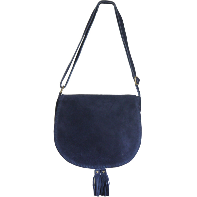 (a3) Your Bag Heaven Navy Blue Suede Crossbody Shoulder Saddle Bag