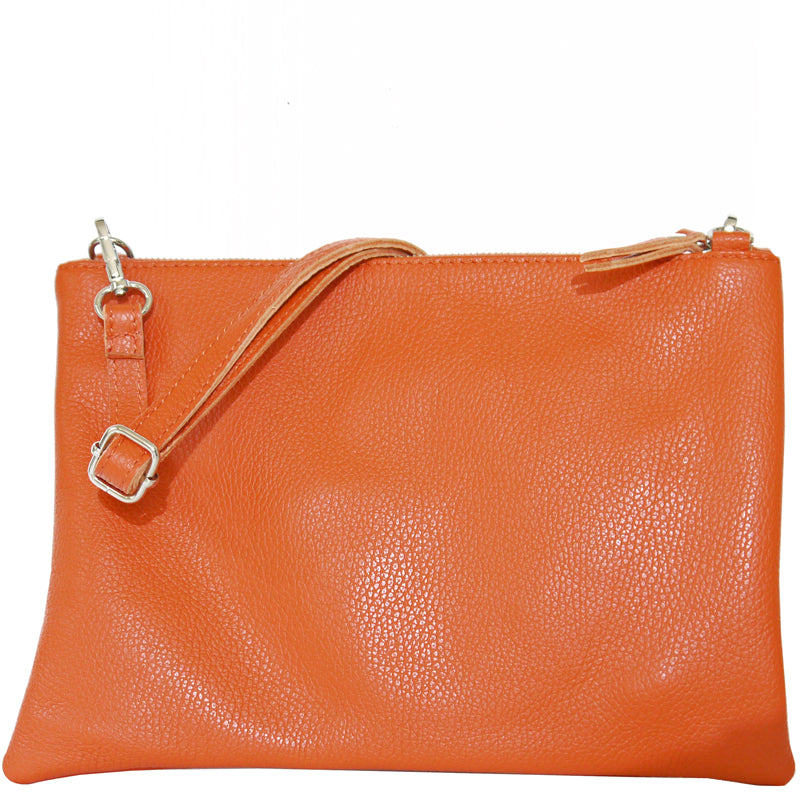 (1a) Your Bag Heaven Orange Leather Clutch Crossbody Shoulder Bag
