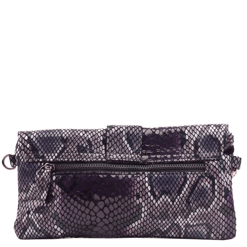 (a1) Malissa J Wrist Clutch Crossbody Shoulder Bag Grey Purple Leather