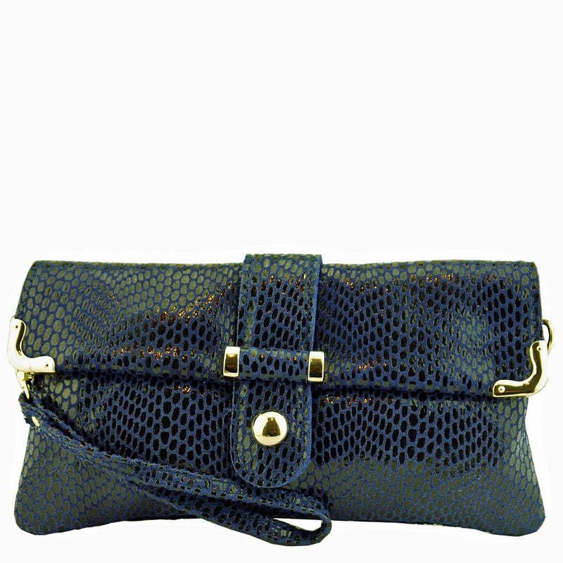 (a1) Malissa J Wrist Clutch Crossbody Shoulder Bag Navy Blue Leather