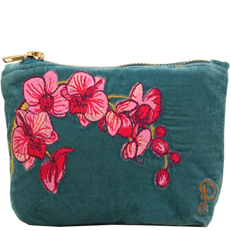 Powder Cosmetic Pouch Purse Turquoise Velvet