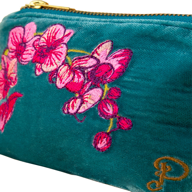 Powder Cosmetic Pouch Purse Turquoise Velvet